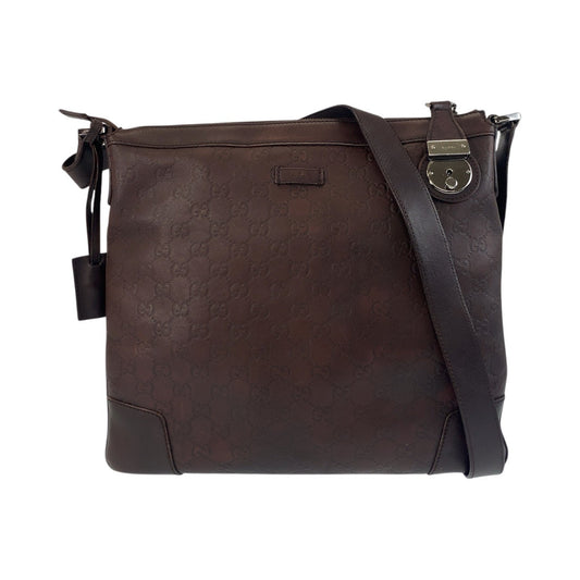 GUCCI Shoulder Bag 148476 leather Brown Silver Metal Shoulder Bag Messenger bag Guccisima Women Used Authentic