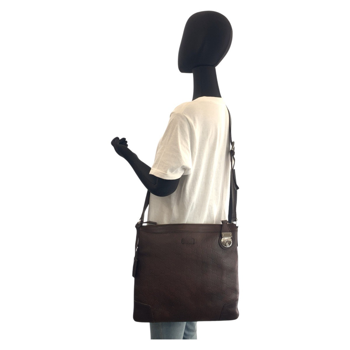 GUCCI Shoulder Bag 148476 leather Brown Silver Metal Shoulder Bag Messenger bag Guccisima Women Used Authentic