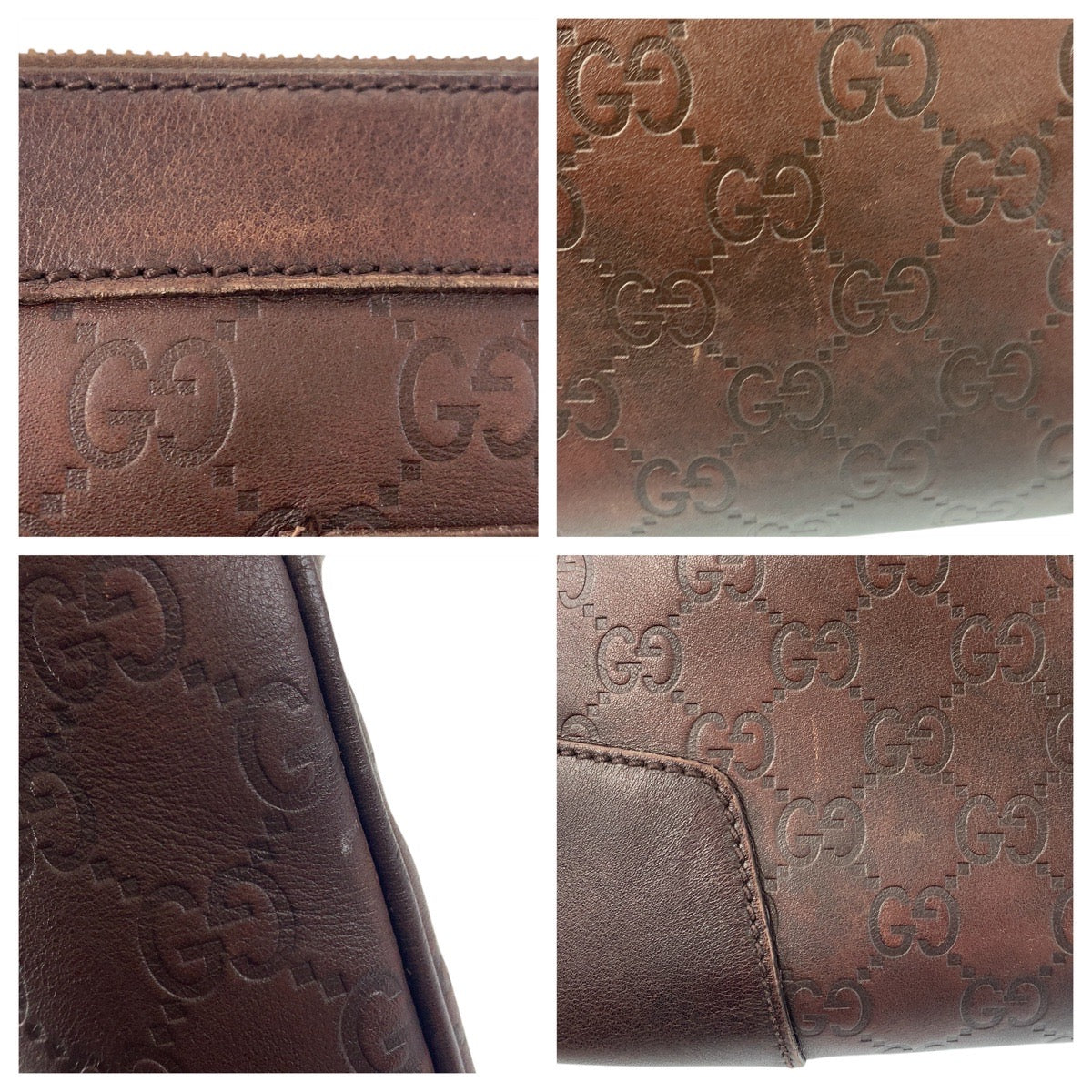 GUCCI Shoulder Bag 148476 leather Brown Silver Metal Shoulder Bag Messenger bag Guccisima Women Used Authentic
