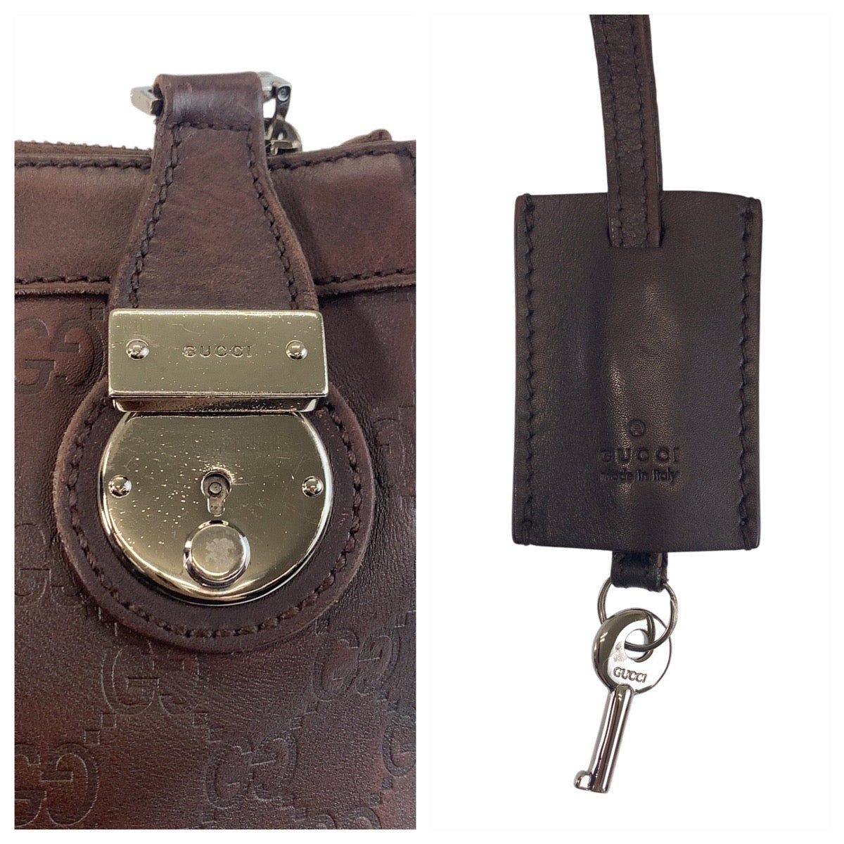 GUCCI Shoulder Bag 148476 leather Brown Silver Metal Shoulder Bag Messenger bag Guccisima Women Used Authentic