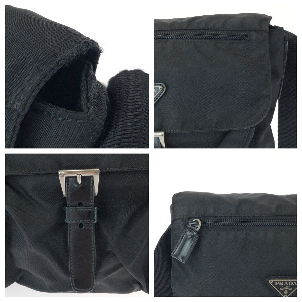 PRADA Shoulder Bag B5469F Nylon black Shoulder Bag pochette Test Triangle With logo Women Used Authentic