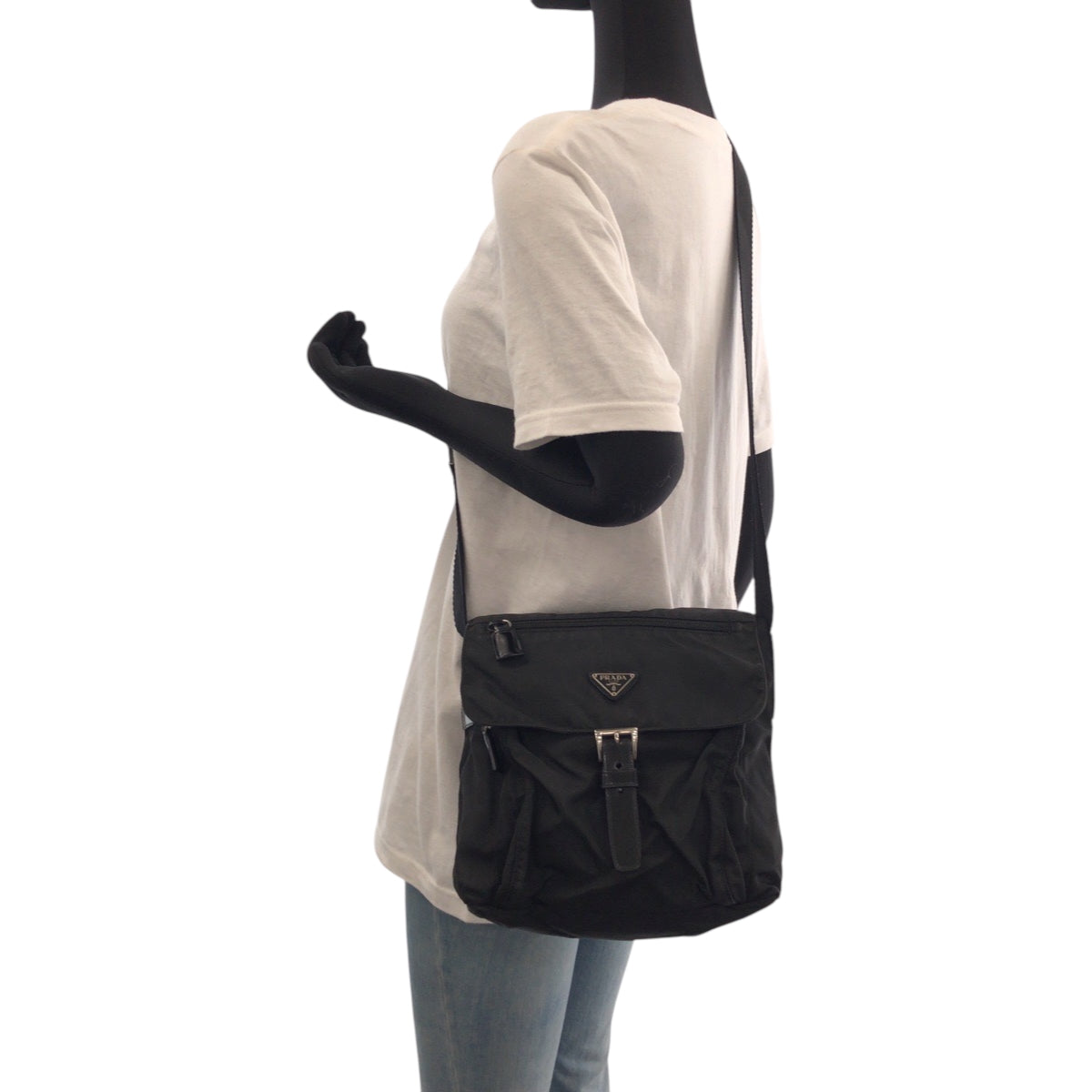 PRADA Shoulder Bag B5469F Nylon black Shoulder Bag pochette Test Triangle With logo Women Used Authentic