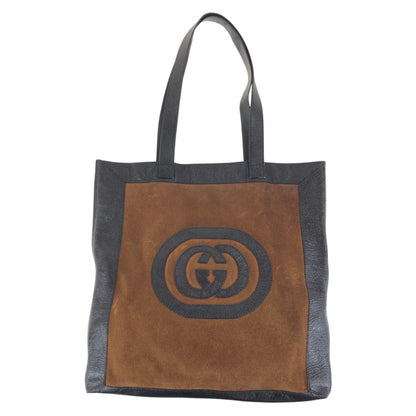 GUCCI Tote Bag 519335 Suede, Leather Brown Tote Bag Shoulder Bag Unisex Interlocking Women Used Authentic