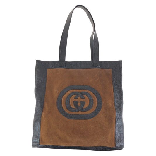 GUCCI Tote Bag 519335 Suede, Leather Brown Tote Bag Shoulder Bag Unisex Interlocking Women Used Authentic