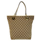 GUCCI Tote Bag 120835 GG canvas, leather Beige White Gold Metal Tote Bag Shoulder Bag Women Used Authentic