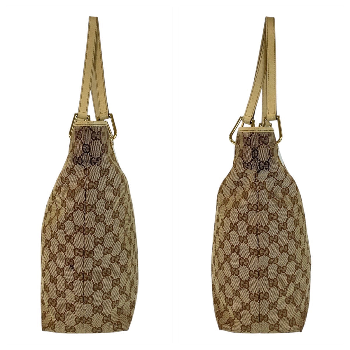 GUCCI Tote Bag 120835 GG canvas, leather Beige White Gold Metal Tote Bag Shoulder Bag Women Used Authentic