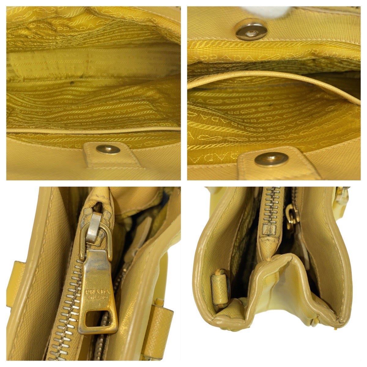 PRADA Tote Bag leather yellow Tote Bag Shoulder Bag Safiano Galleria TriangleWith logo Women Used Authentic