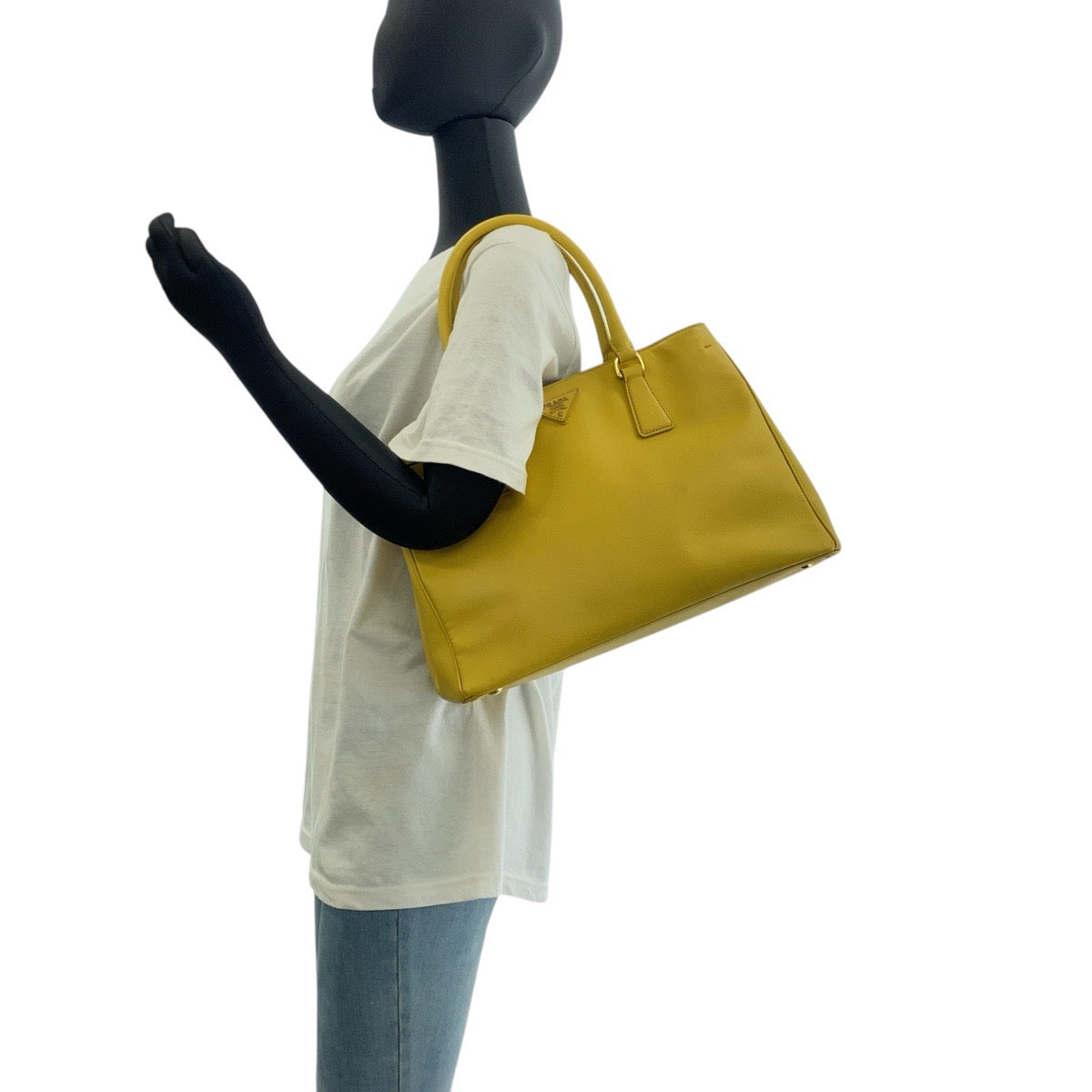PRADA Tote Bag leather yellow Tote Bag Shoulder Bag Safiano Galleria TriangleWith logo Women Used Authentic