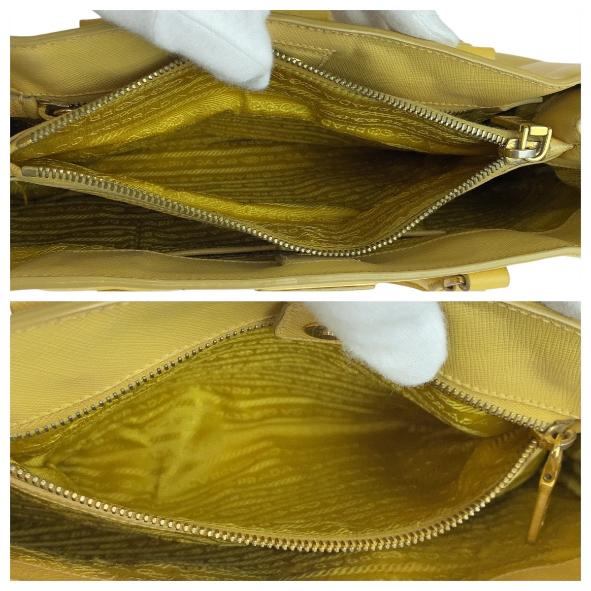 PRADA Tote Bag leather yellow Tote Bag Shoulder Bag Safiano Galleria TriangleWith logo Women Used Authentic