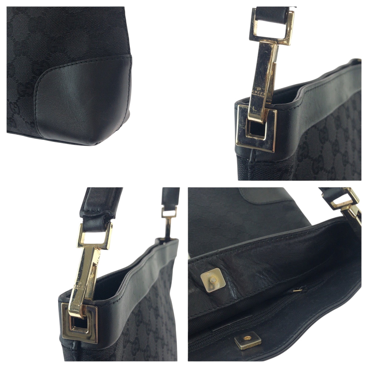 GUCCI Shoulder Bag 33900 GG canvas Black GoldMetal One Shoulder Bag Women Used Authentic