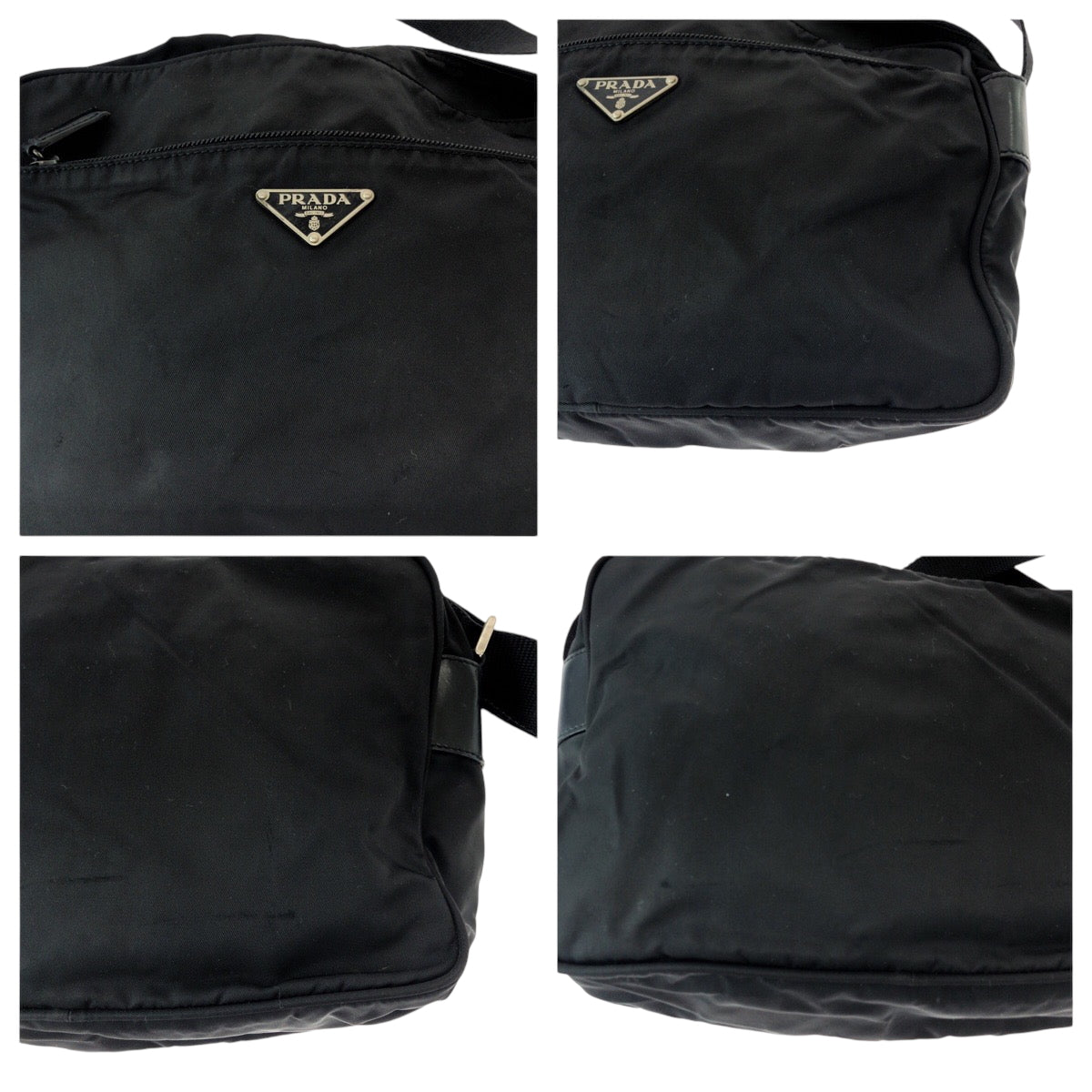 PRADA Shoulder Bag Nylon Black SilverMetal Test Triangle With logo