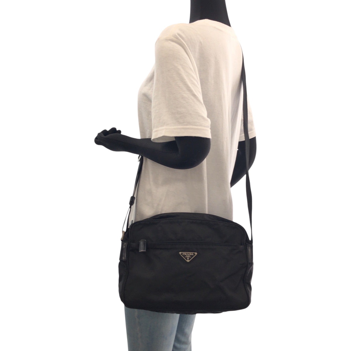 PRADA Shoulder Bag Nylon Black SilverMetal Test Triangle With logo