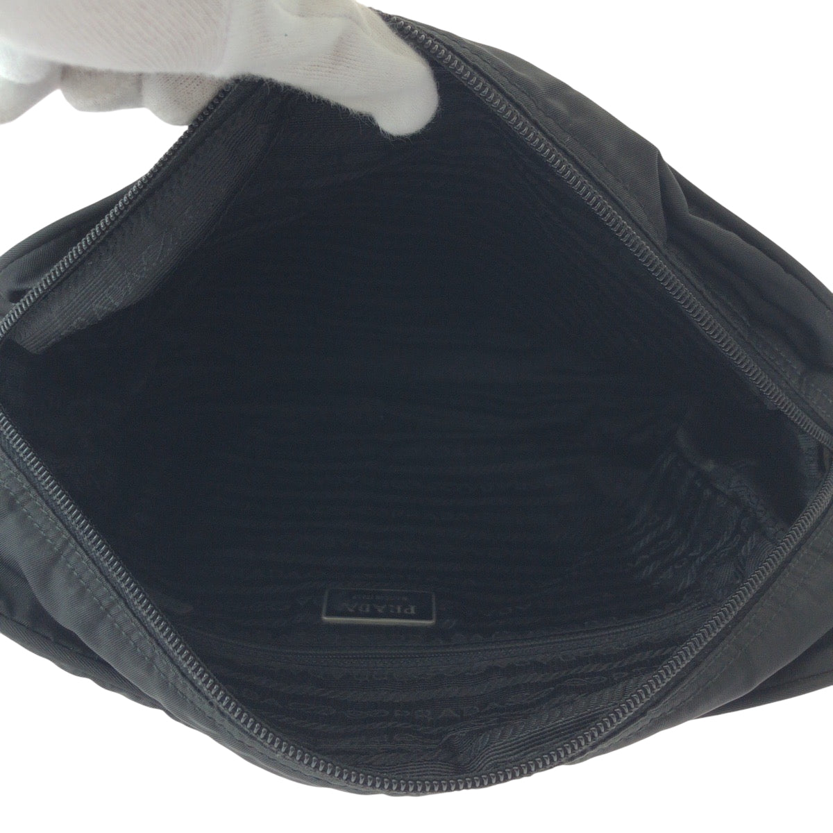 PRADA Shoulder Bag Nylon Black SilverMetal Test Triangle With logo