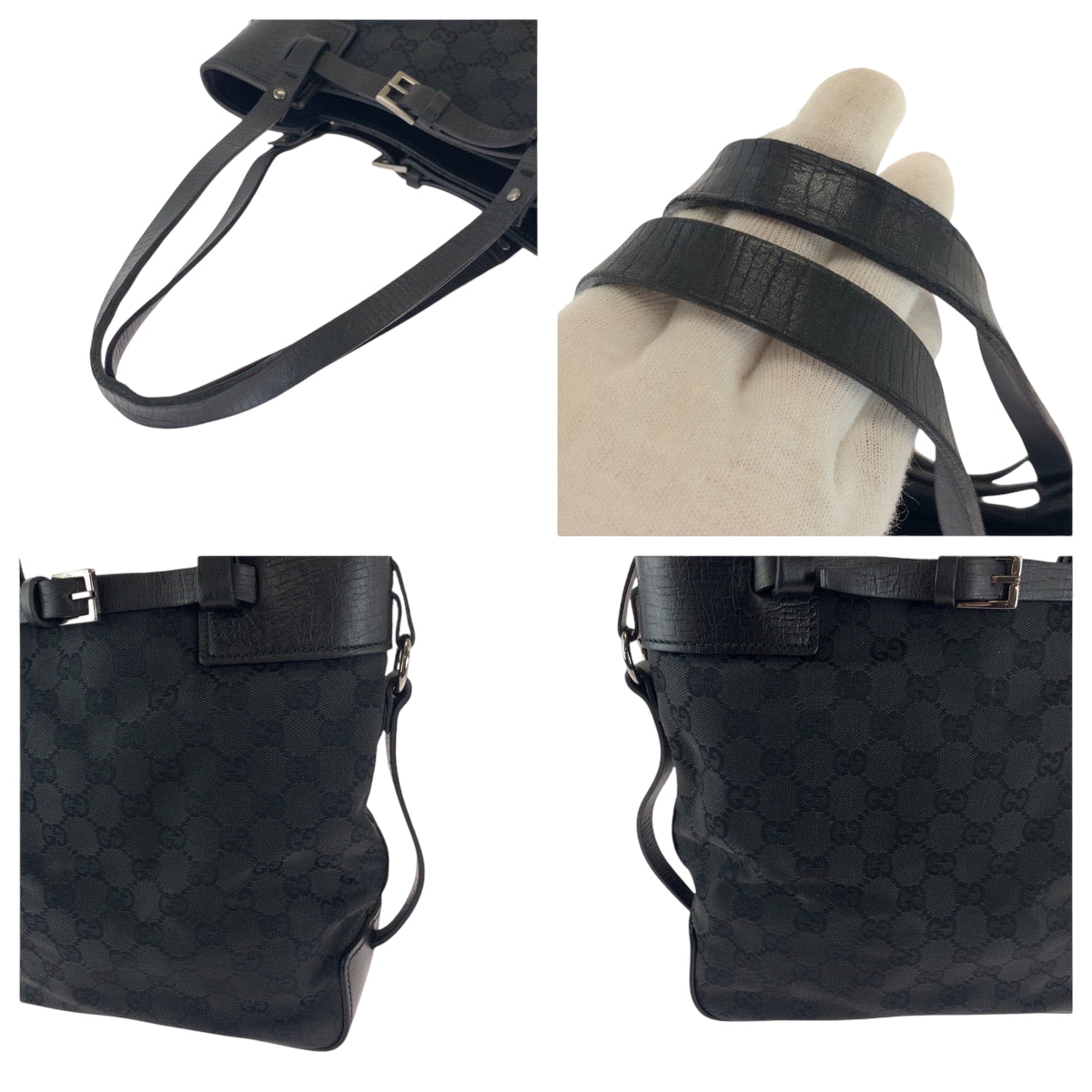 GUCCI Tote Bag 107757 GG canvas Black SilverMetal Tote Bag Shoulder Bag Women Used Authentic