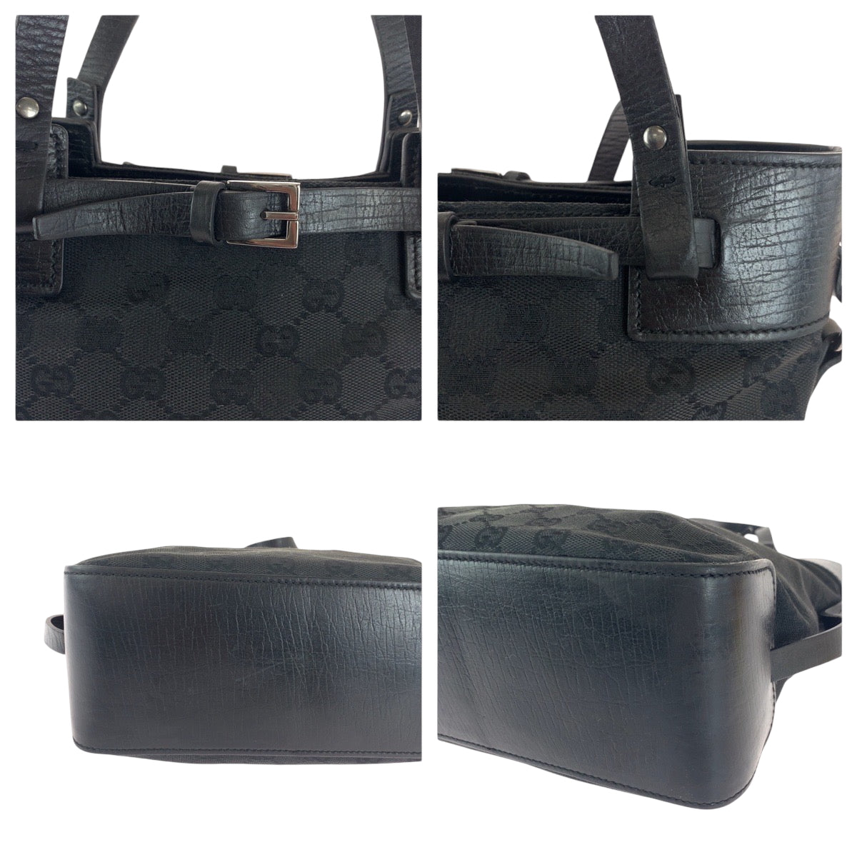 GUCCI Tote Bag 107757 GG canvas Black SilverMetal Tote Bag Shoulder Bag Women Used Authentic