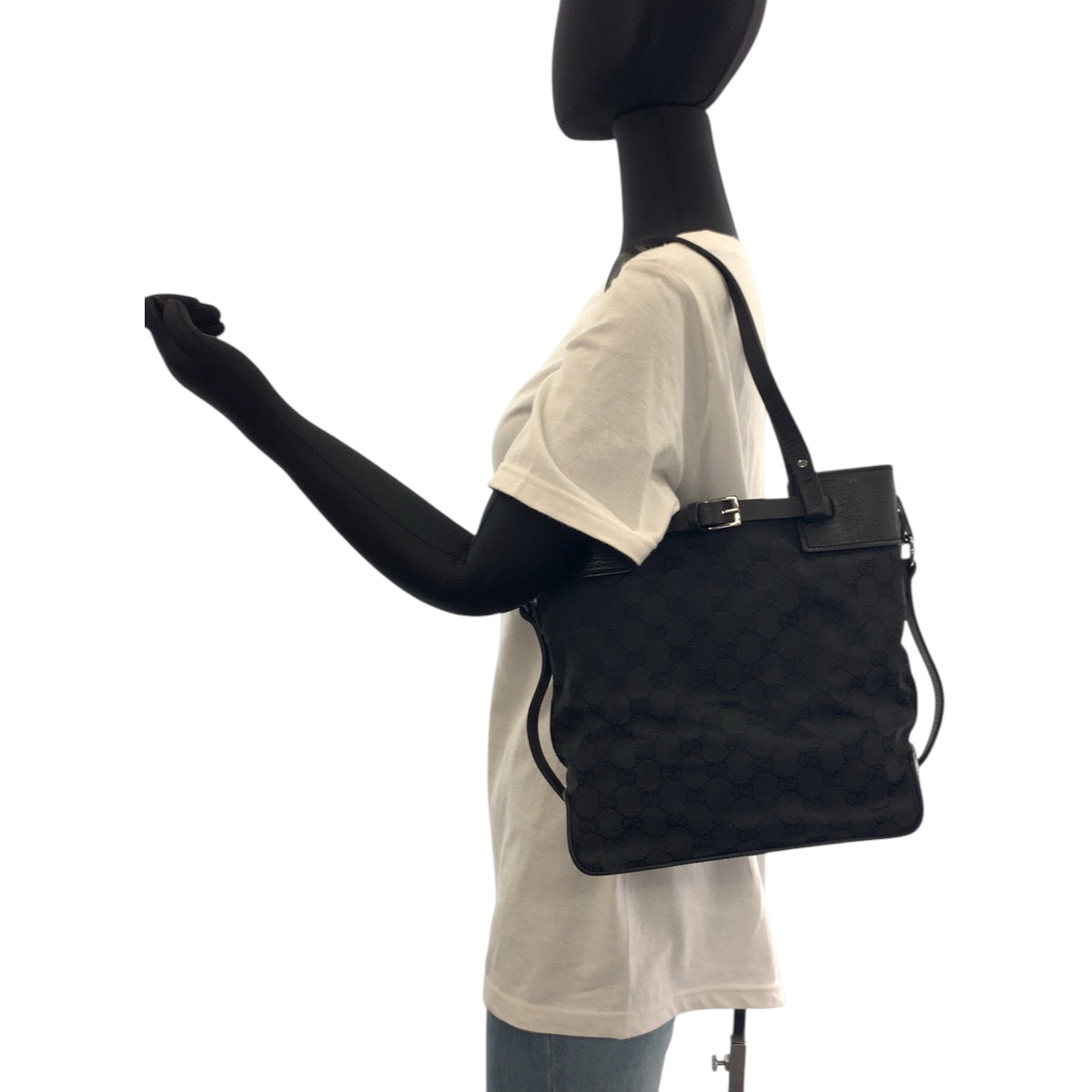 GUCCI Tote Bag 107757 GG canvas Black SilverMetal Tote Bag Shoulder Bag Women Used Authentic