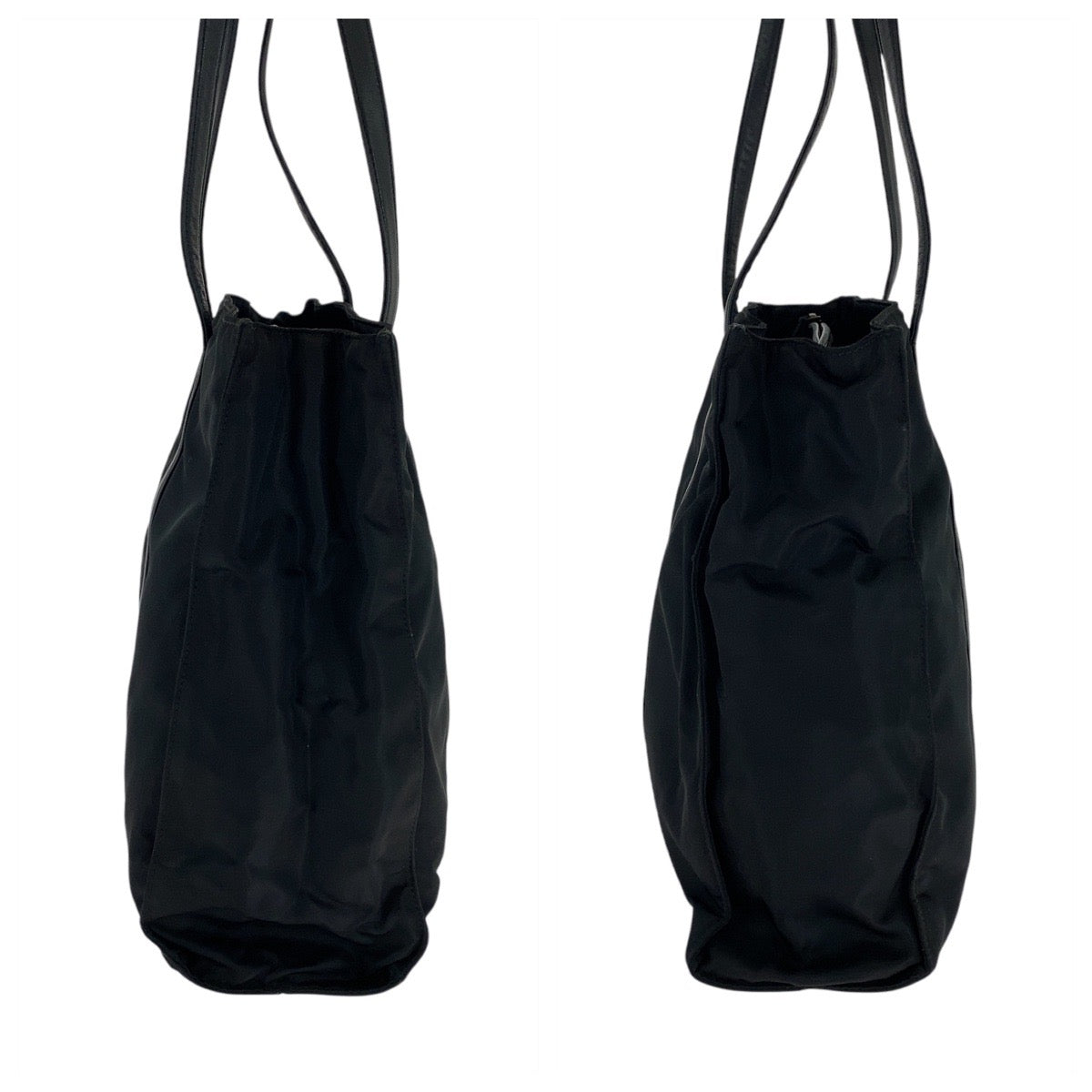 PRADA Tote Bag Nylon, Leather Black SilverMetal Tote Bag Shoulder Bag Test Triangle With logo Women(Unisex) Used Authentic