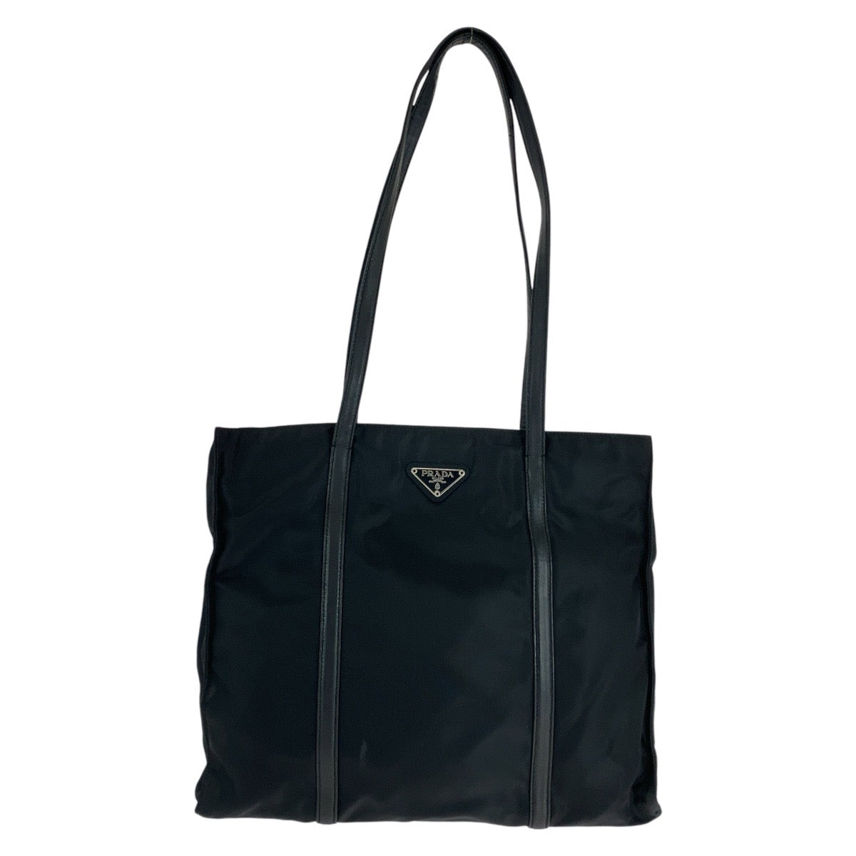 PRADA Tote Bag Nylon, Leather Black SilverMetal Tote Bag Shoulder Bag Test Triangle With logo Women(Unisex) Used Authentic