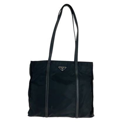 PRADA Tote Bag Nylon, Leather Black SilverMetal Tote Bag Shoulder Bag Test Triangle With logo Women(Unisex) Used Authentic
