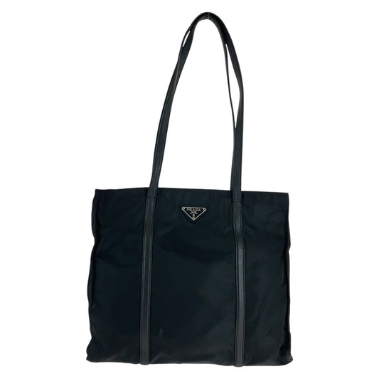 PRADA Tote Bag Nylon, Leather Black SilverMetal Tote Bag Shoulder Bag Test Triangle With logo Women(Unisex) Used Authentic