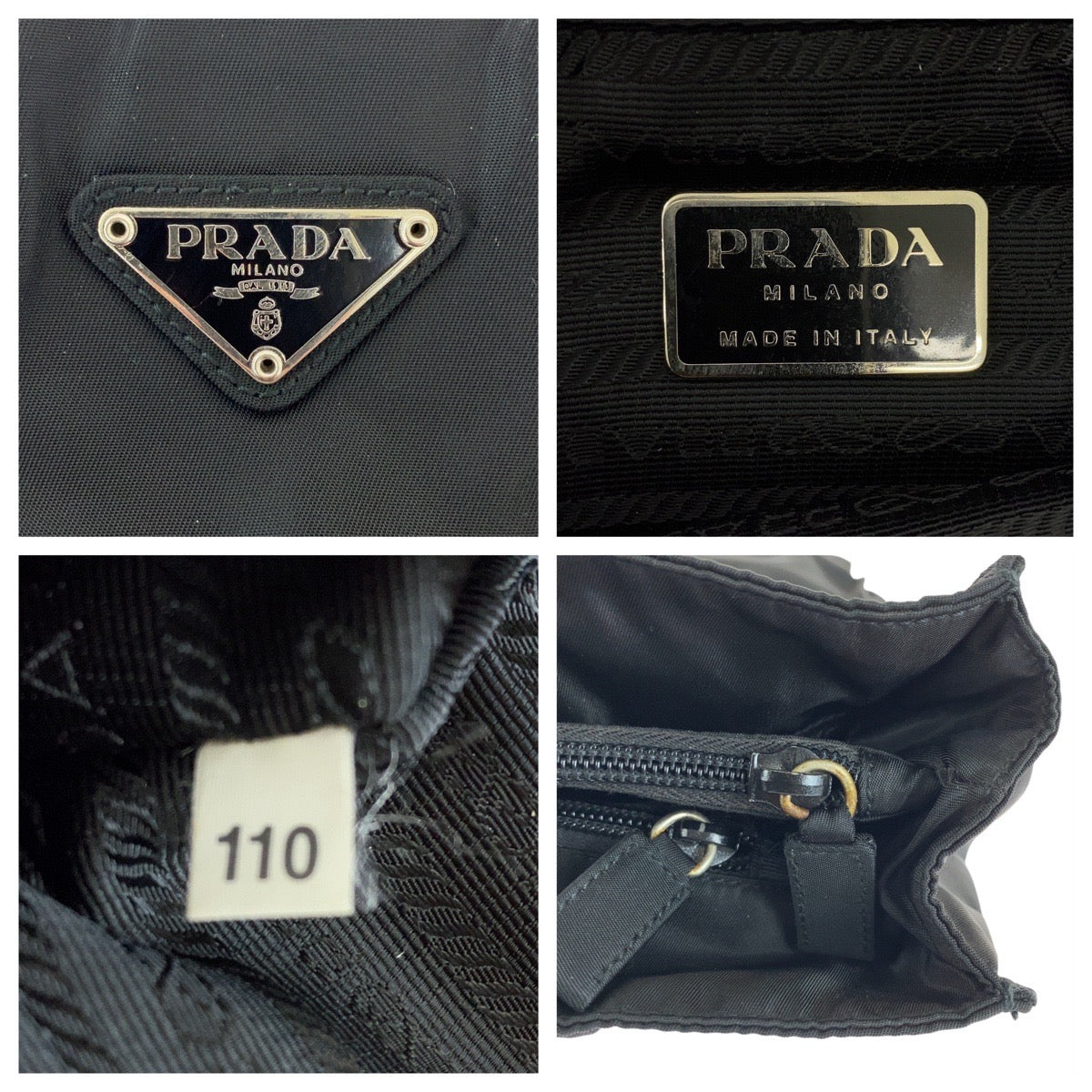 PRADA Tote Bag Nylon, Leather Black SilverMetal Tote Bag Shoulder Bag Test Triangle With logo Women(Unisex) Used Authentic