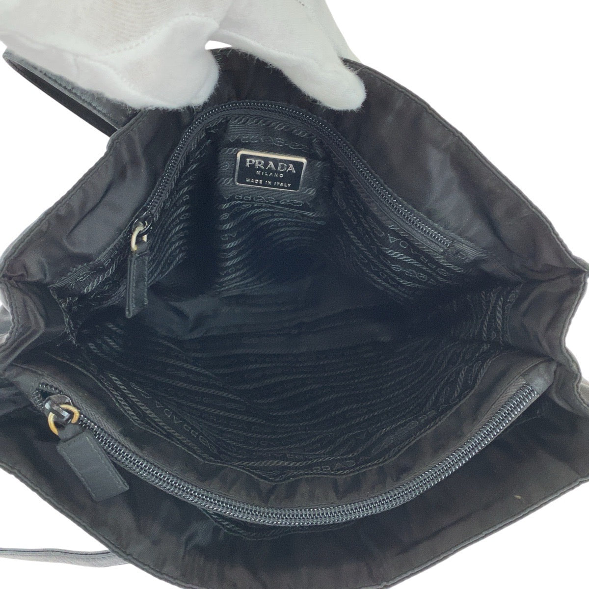 PRADA Tote Bag Nylon, Leather Black SilverMetal Tote Bag Shoulder Bag Test Triangle With logo Women(Unisex) Used Authentic
