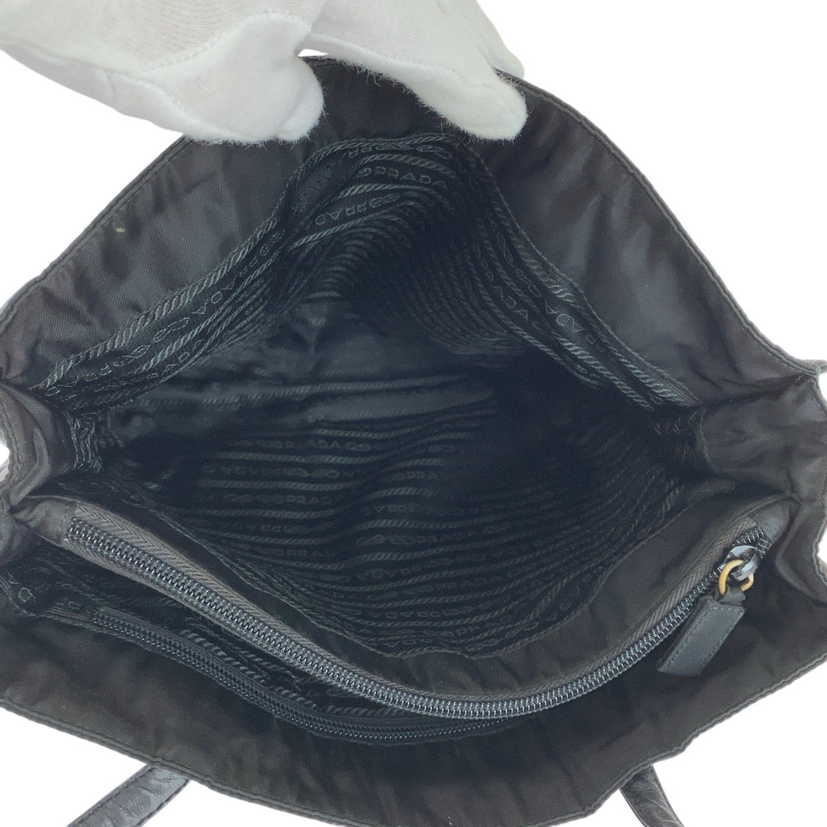 PRADA Tote Bag Nylon, Leather Black SilverMetal Tote Bag Shoulder Bag Test Triangle With logo Women(Unisex) Used Authentic