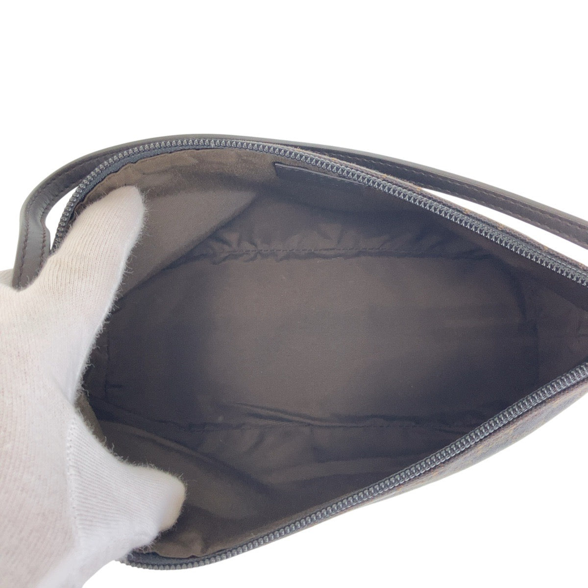 GUCCI Handbag 07198 GG canvas, leather Dark Brown SilverMetal Handbag accessory pouch Women Used Authentic