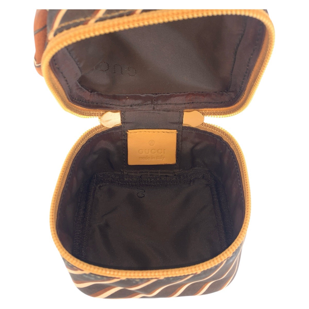 GUCCI Handbag 039 9054 Nylon Brown Gold Metal Handbag pouch Women Used Authentic