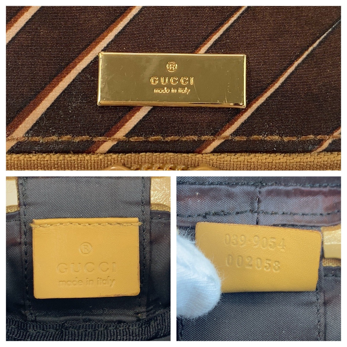 GUCCI Handbag 039 9054 Nylon Brown Gold Metal Handbag pouch Women Used Authentic