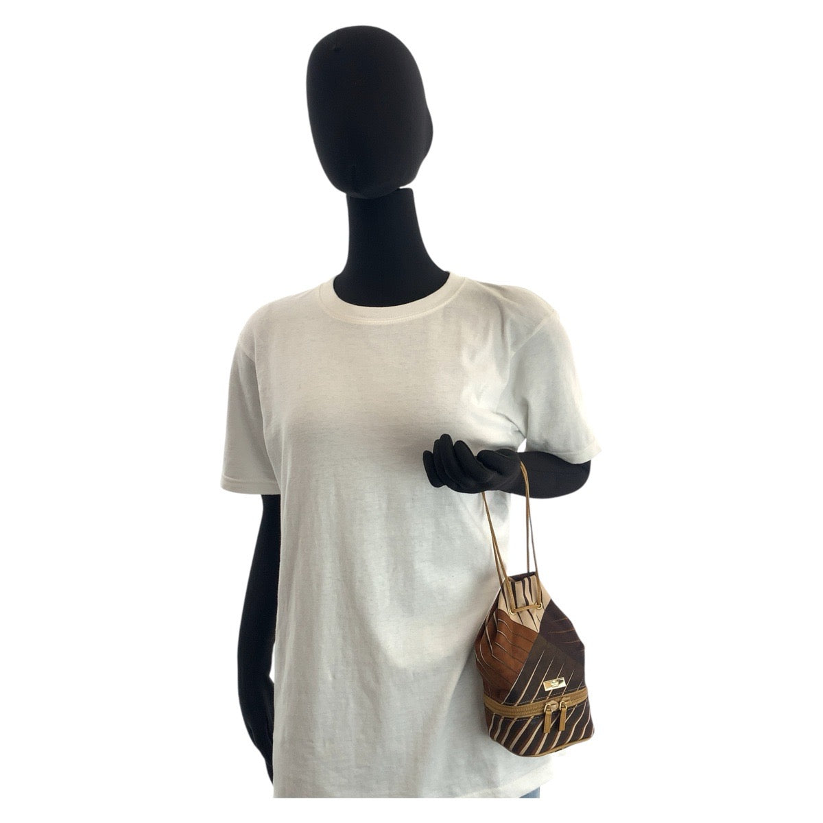 GUCCI Handbag 039 9054 Nylon Brown Gold Metal Handbag pouch Women Used Authentic