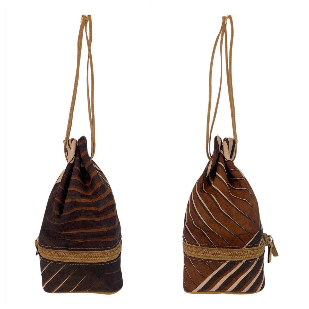 GUCCI Handbag 039 9054 Nylon Brown Gold Metal Handbag pouch Women Used Authentic