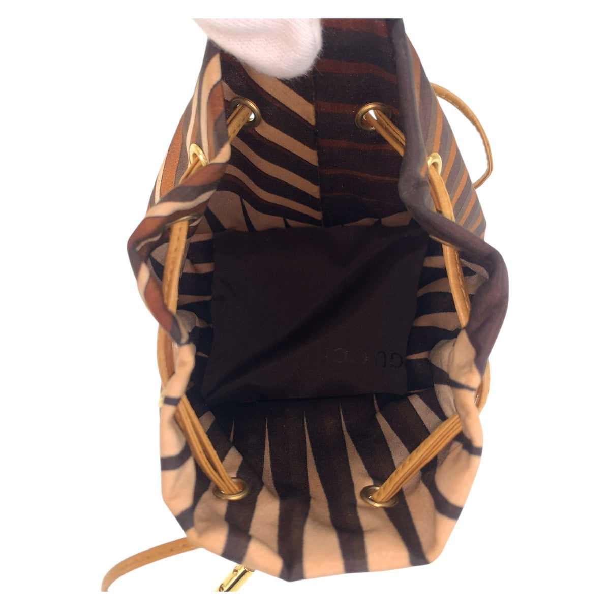 GUCCI Handbag 039 9054 Nylon Brown Gold Metal Handbag pouch Women Used Authentic
