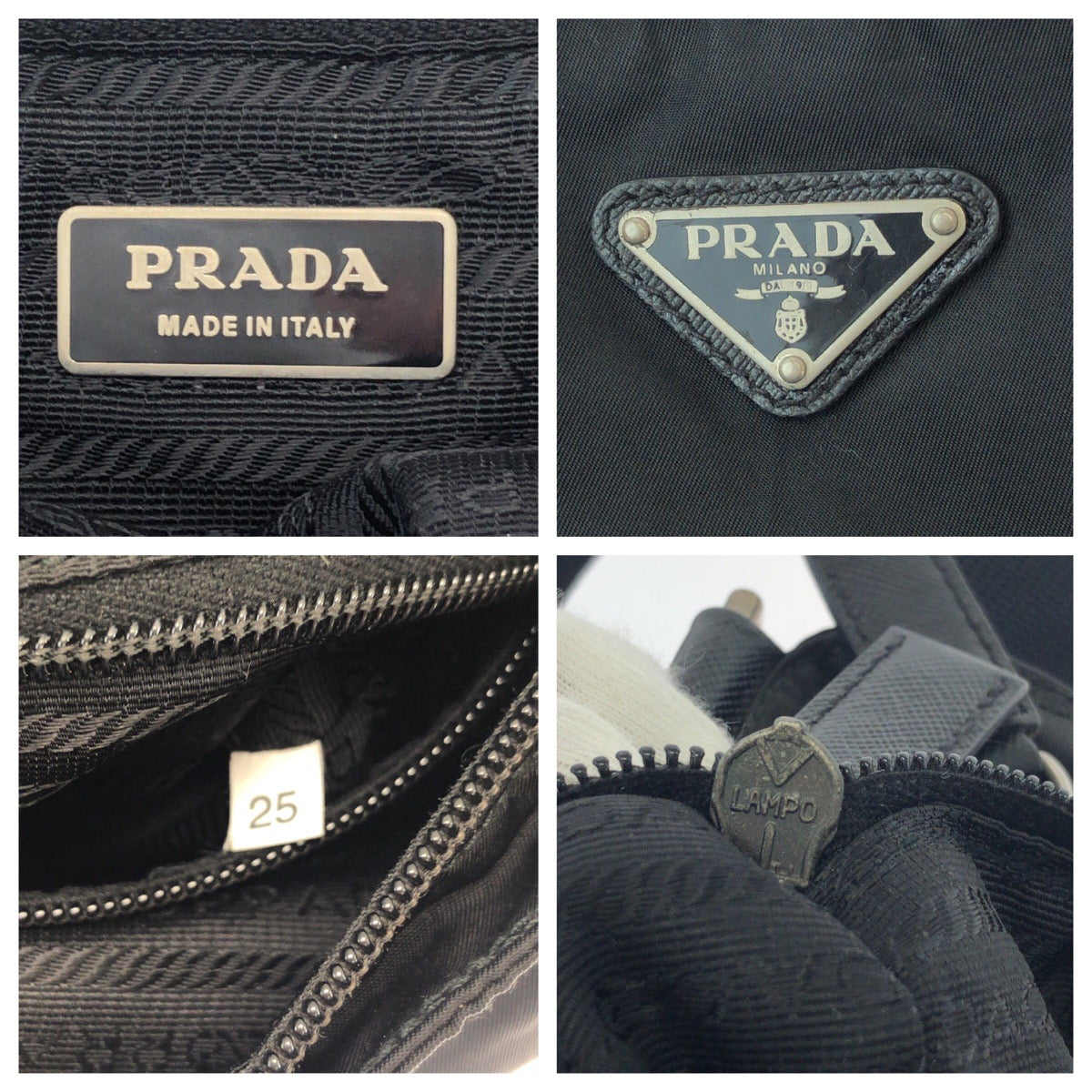 PRADA Shoulder Bag Nylon Black SilverMetal Shoulder Bag pochette Test Triangle With logo Women Used Authentic