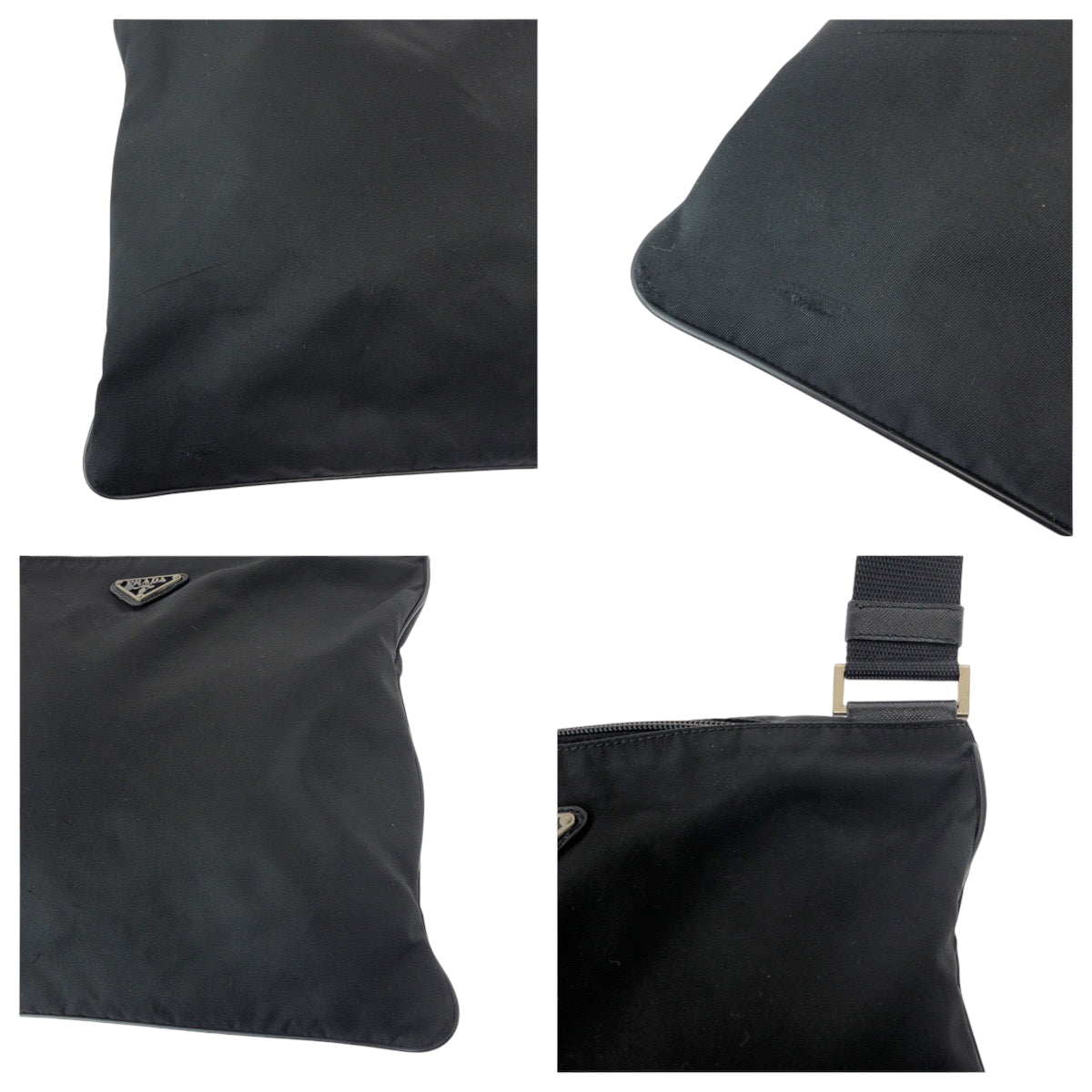 PRADA Shoulder Bag Nylon Black SilverMetal Shoulder Bag pochette Test Triangle With logo Women Used Authentic