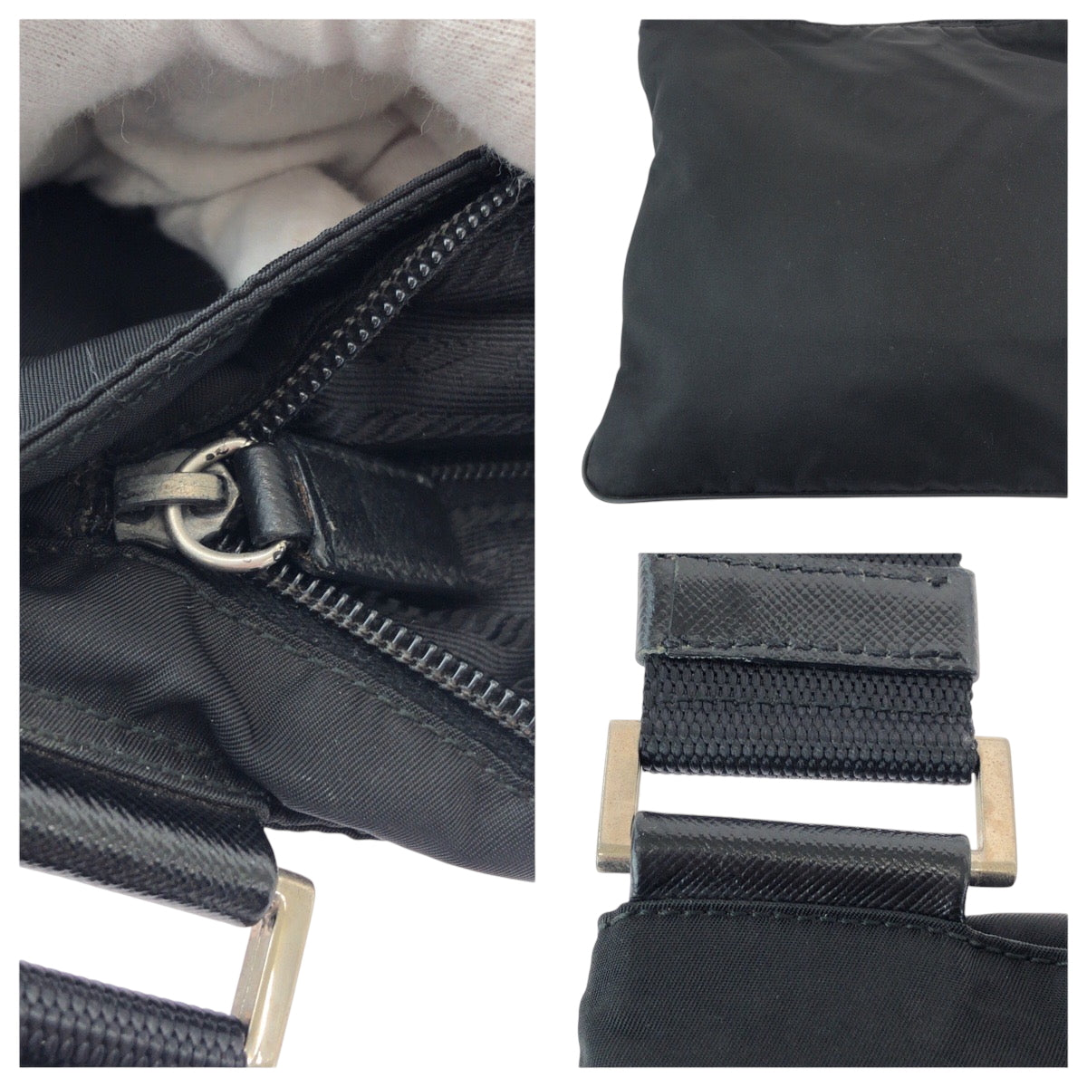 PRADA Shoulder Bag Nylon Black SilverMetal Shoulder Bag pochette Test Triangle With logo Women Used Authentic