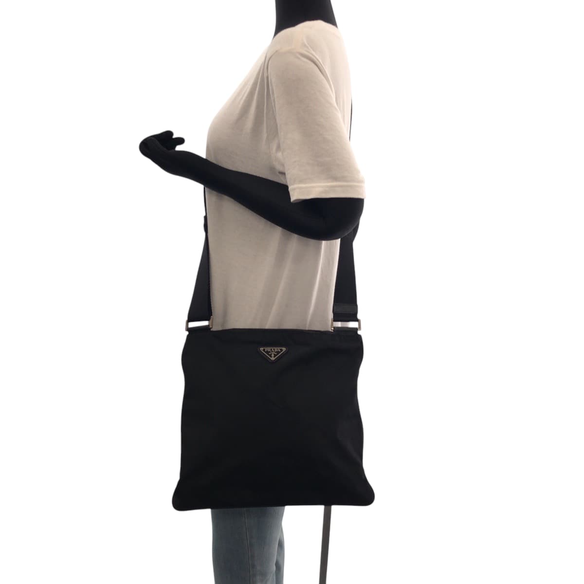 PRADA Shoulder Bag Nylon Black SilverMetal Shoulder Bag pochette Test Triangle With logo Women Used Authentic