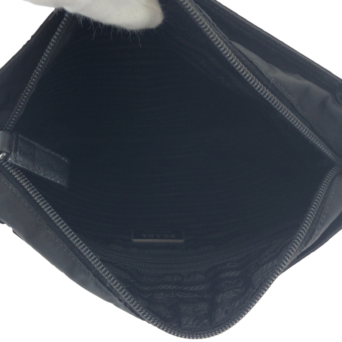 PRADA Shoulder Bag Nylon Black SilverMetal Shoulder Bag pochette Test Triangle With logo Women Used Authentic