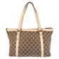 GUCCI Tote Bag 141470 GG canvas, leather Beige White Gold Metal Tote Bag Shoulder Bag Abbey Women Used Authentic