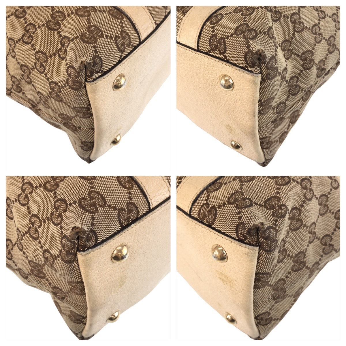 GUCCI Tote Bag 141470 GG canvas, leather Beige White Gold Metal Tote Bag Shoulder Bag Abbey Women Used Authentic