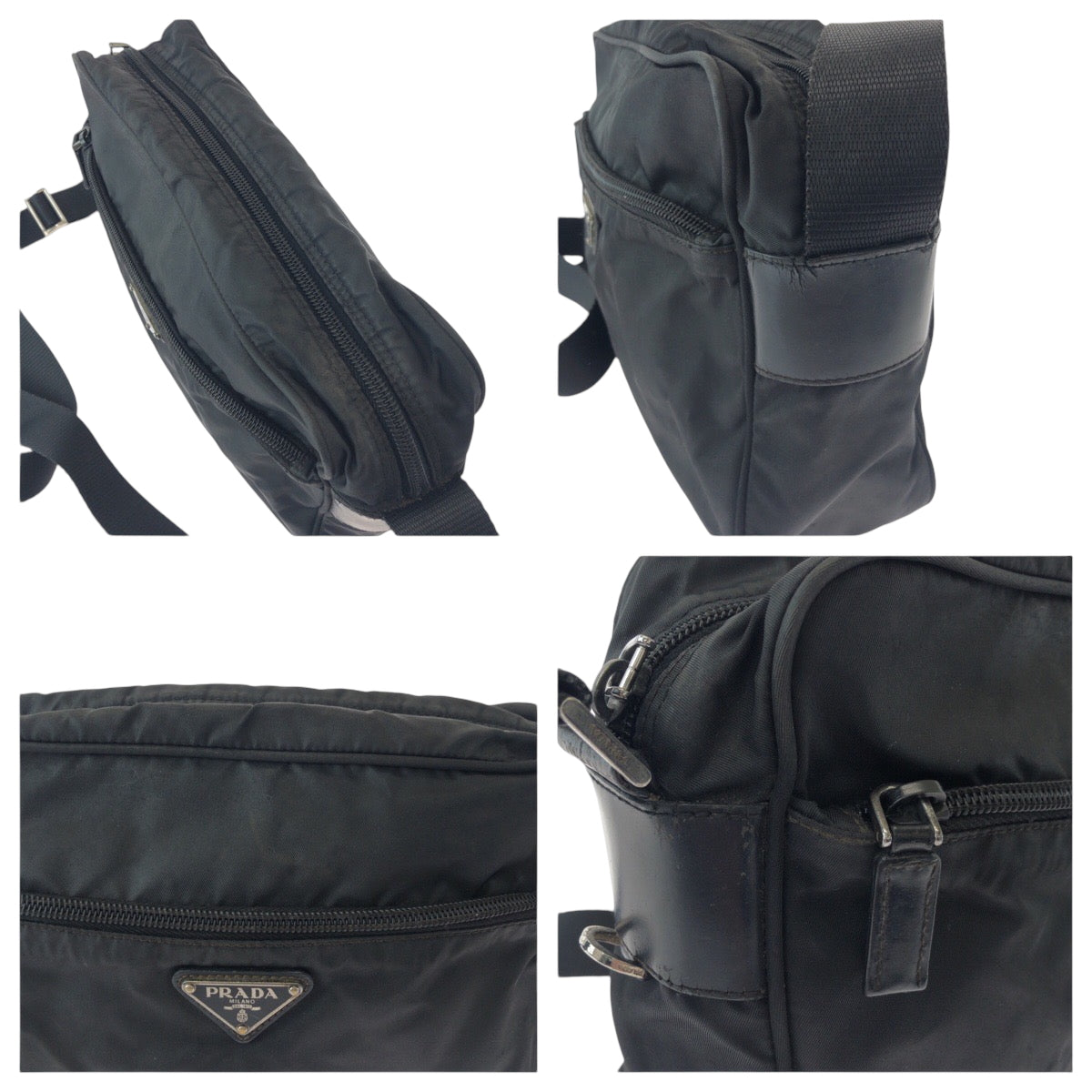 PRADA Shoulder Bag BT0166 Nylon Black SilverMetal Shoulder Bag pochette Test Triangle With logo Women Used Authentic