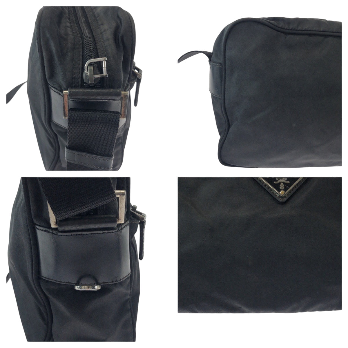 PRADA Shoulder Bag BT0166 Nylon Black SilverMetal Shoulder Bag pochette Test Triangle With logo Women Used Authentic