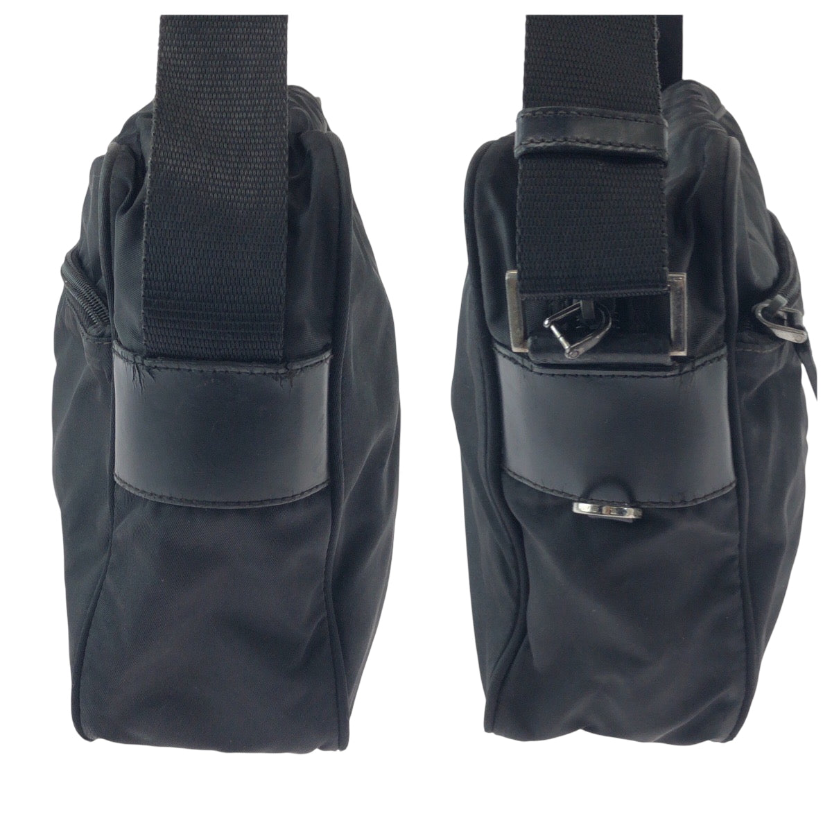 PRADA Shoulder Bag BT0166 Nylon Black SilverMetal Shoulder Bag pochette Test Triangle With logo Women Used Authentic