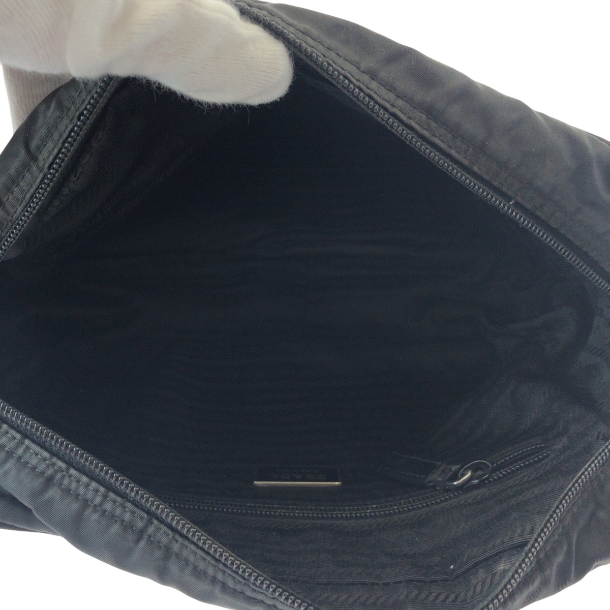 PRADA Shoulder Bag BT0166 Nylon Black SilverMetal Shoulder Bag pochette Test Triangle With logo Women Used Authentic
