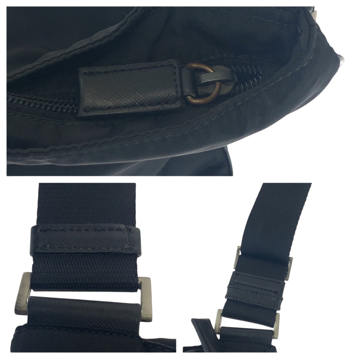 PRADA Shoulder Bag Nylon Black SilverMetal Test Triangle With logo