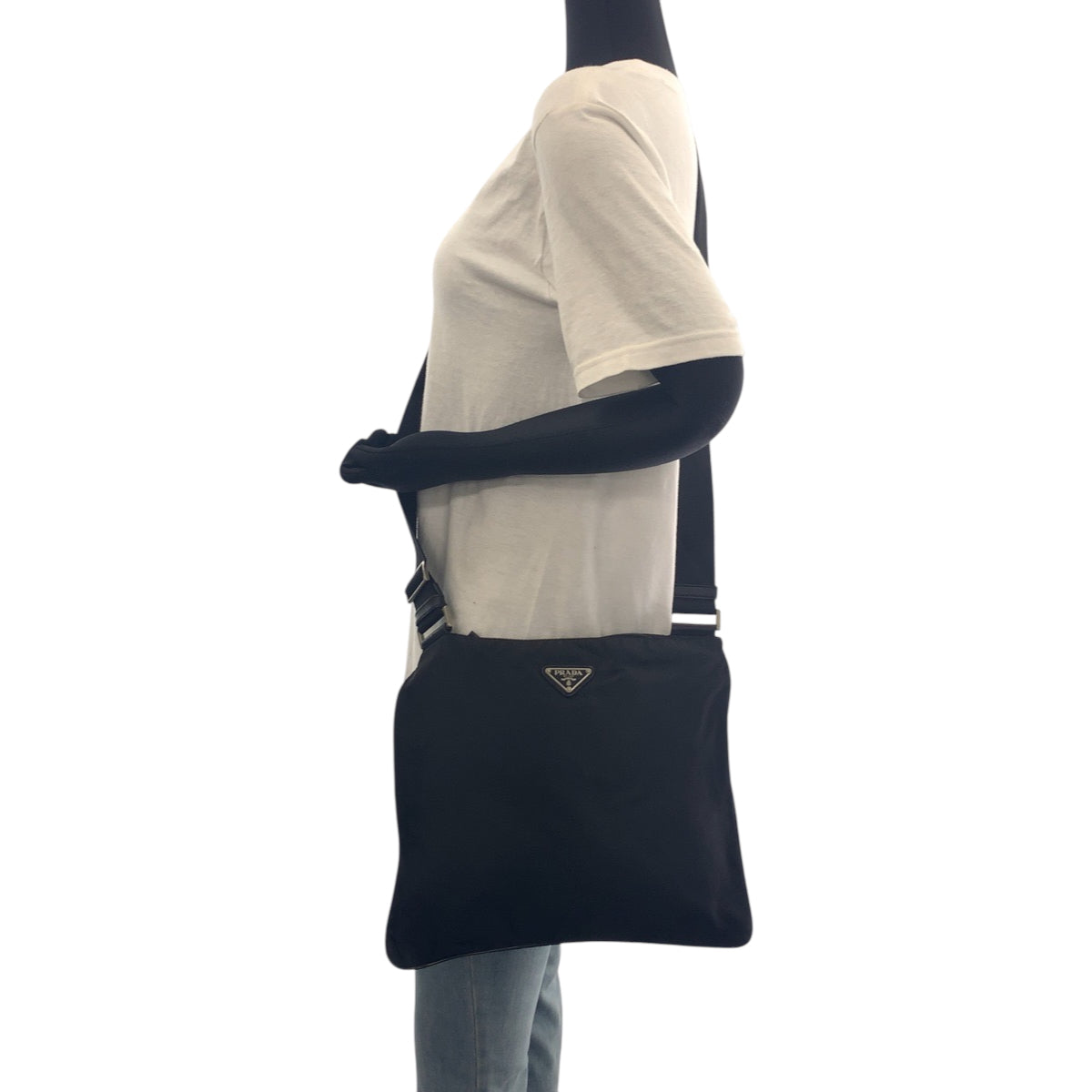 PRADA Shoulder Bag Nylon Black SilverMetal Test Triangle With logo