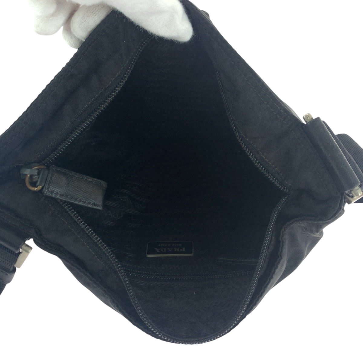 PRADA Shoulder Bag Nylon Black SilverMetal Test Triangle With logo