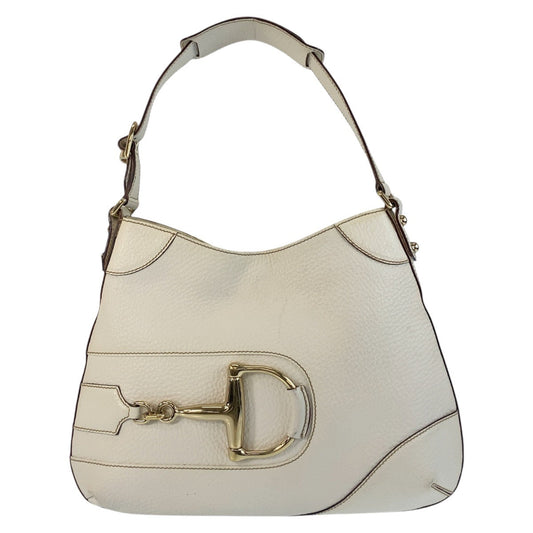 GUCCI Shoulder Bag 137388 leather White GoldMetal Horsebit Women Used Authentic