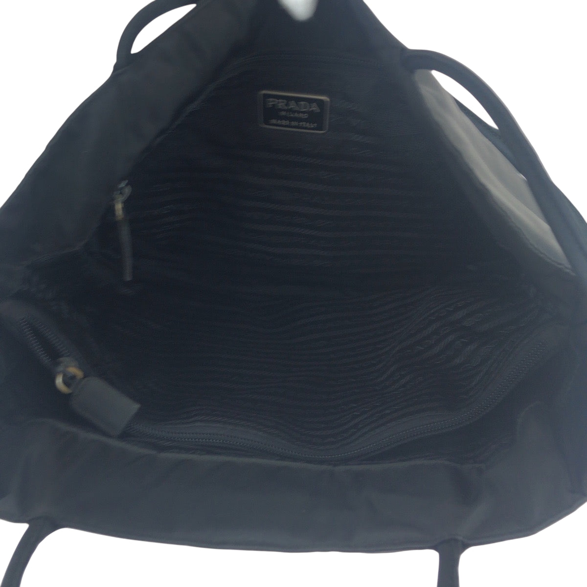 PRADA Tote Bag Nylon Black SilverMetal Tote Bag Shoulder Bag Test Triangle With logo Women Used Authentic