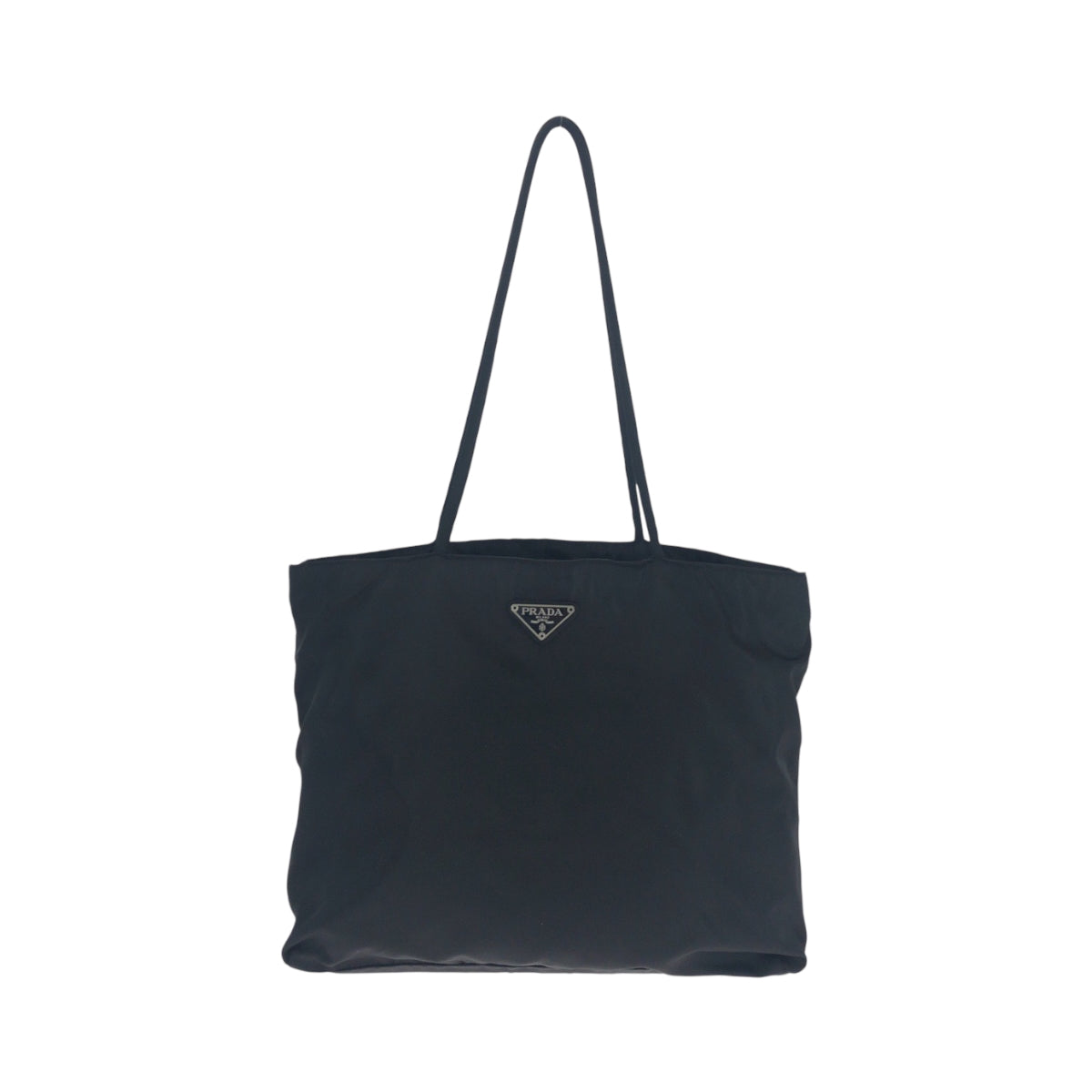 PRADA Tote Bag Nylon Black SilverMetal Tote Bag Shoulder Bag Test Triangle With logo Women Used Authentic